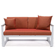 Orange cushions and white base sectional with adjustable headrest & coffee table by Leisure Mod additional picture 7