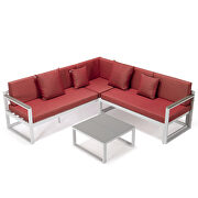 Red cushions and white base sectional with adjustable headrest & coffee table by Leisure Mod additional picture 2