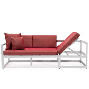 Red cushions and white base sectional with adjustable headrest & coffee table by Leisure Mod additional picture 5