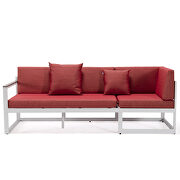 Red cushions and white base sectional with adjustable headrest & coffee table by Leisure Mod additional picture 6