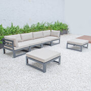Beige cushions 6-piece patio ottoman sectional black aluminum by Leisure Mod additional picture 2