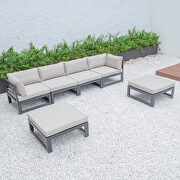 Beige cushions 6-piece patio ottoman sectional black aluminum by Leisure Mod additional picture 3
