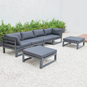 Black cushions 6-piece patio ottoman sectional black aluminum by Leisure Mod additional picture 2