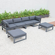 Black cushions 6-piece patio ottoman sectional black aluminum by Leisure Mod additional picture 3