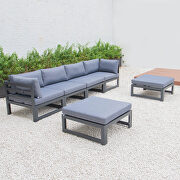 Blue cushions 6-piece patio ottoman sectional black aluminum by Leisure Mod additional picture 2