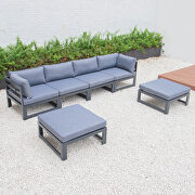 Blue cushions 6-piece patio ottoman sectional black aluminum by Leisure Mod additional picture 3