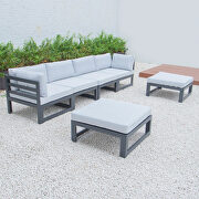 Light gray cushions 6-piece patio ottoman sectional black aluminum by Leisure Mod additional picture 2