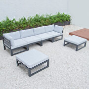 Light gray cushions 6-piece patio ottoman sectional black aluminum by Leisure Mod additional picture 3