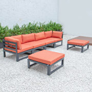 Orange cushions 6-piece patio ottoman sectional black aluminum by Leisure Mod additional picture 2