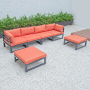 Orange cushions 6-piece patio ottoman sectional black aluminum by Leisure Mod additional picture 3