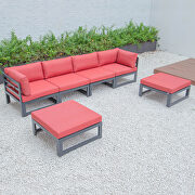 Red cushions 6-piece patio ottoman sectional black aluminum by Leisure Mod additional picture 3