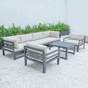 Beige cushions 7-piece patio sectional & coffee table set black aluminum by Leisure Mod additional picture 3