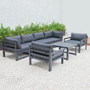 Black cushions 7-piece patio sectional & coffee table set black aluminum by Leisure Mod additional picture 2