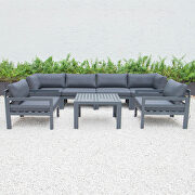 Black cushions 7-piece patio sectional & coffee table set black aluminum by Leisure Mod additional picture 3