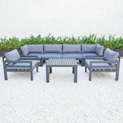 Blue cushions 7-piece patio sectional & coffee table set black aluminum by Leisure Mod additional picture 3