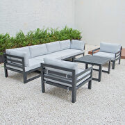 Light gray cushions 7-piece patio sectional & coffee table set black aluminum by Leisure Mod additional picture 2