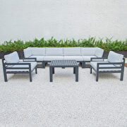Light gray cushions 7-piece patio sectional & coffee table set black aluminum by Leisure Mod additional picture 3
