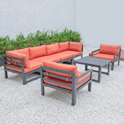 Orange cushions 7-piece patio sectional & coffee table set black aluminum by Leisure Mod additional picture 2