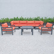 Orange cushions 7-piece patio sectional & coffee table set black aluminum by Leisure Mod additional picture 3
