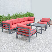 Red cushions 7-piece patio sectional & coffee table set black aluminum by Leisure Mod additional picture 2