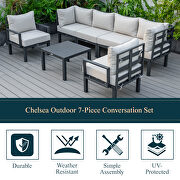 Beige finish cushions 7-piece patio sectional and coffee table set black aluminum by Leisure Mod additional picture 2