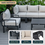 Beige finish cushions 7-piece patio sectional and coffee table set black aluminum by Leisure Mod additional picture 4