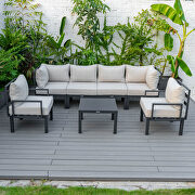 Beige finish cushions 7-piece patio sectional and coffee table set black aluminum by Leisure Mod additional picture 7