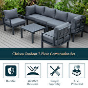 Black finish cushions 7-piece patio sectional and coffee table set black aluminum by Leisure Mod additional picture 2