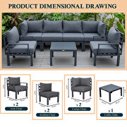 Black finish cushions 7-piece patio sectional and coffee table set black aluminum by Leisure Mod additional picture 3