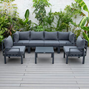 Black finish cushions 7-piece patio sectional and coffee table set black aluminum by Leisure Mod additional picture 7