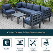 Blue finish cushions 7-piece patio sectional and coffee table set black aluminum by Leisure Mod additional picture 2