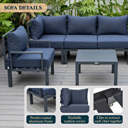 Blue finish cushions 7-piece patio sectional and coffee table set black aluminum by Leisure Mod additional picture 4