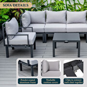 Light gray finish cushions 7-piece patio sectional and coffee table set black aluminum by Leisure Mod additional picture 4
