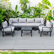 Light gray finish cushions 7-piece patio sectional and coffee table set black aluminum by Leisure Mod additional picture 7