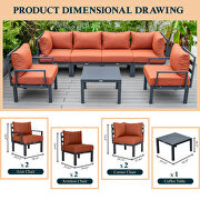 Orange finish cushions 7-piece patio sectional and coffee table set black aluminum by Leisure Mod additional picture 3