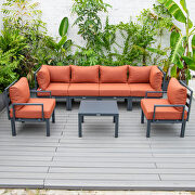 Orange finish cushions 7-piece patio sectional and coffee table set black aluminum by Leisure Mod additional picture 7