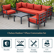 Red finish cushions 7-piece patio sectional and coffee table set black aluminum by Leisure Mod additional picture 3
