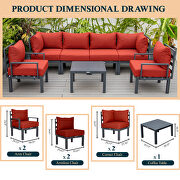Red finish cushions 7-piece patio sectional and coffee table set black aluminum by Leisure Mod additional picture 4
