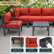 Red finish cushions 7-piece patio sectional and coffee table set black aluminum by Leisure Mod additional picture 5