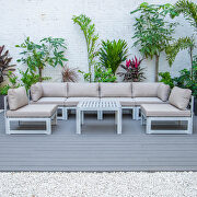 Beige finish cushions 7-piece patio sectional and coffee table set in weathered gray aluminum additional photo 2 of 9