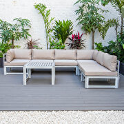 Beige finish cushions 7-piece patio sectional and coffee table set in weathered gray aluminum additional photo 3 of 9