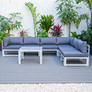 Blue finish cushions 7-piece patio sectional and coffee table set in weathered gray aluminum by Leisure Mod additional picture 3