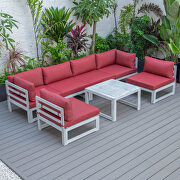 Red finish cushions 7-piece patio sectional and coffee table set in weathered gray aluminum additional photo 2 of 10