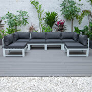 Black finish cushions 6-piece patio sectional in white aluminum by Leisure Mod additional picture 2