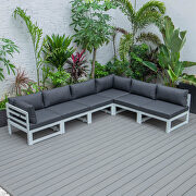 Black finish cushions 6-piece patio sectional in white aluminum by Leisure Mod additional picture 3