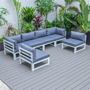 Blue finish cushions 6-piece patio sectional in white aluminum by Leisure Mod additional picture 2