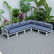 Blue finish cushions 6-piece patio sectional in white aluminum by Leisure Mod additional picture 3
