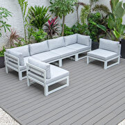 Light gray finish cushions 6-piece patio sectional in white aluminum by Leisure Mod additional picture 2