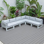 Light gray finish cushions 6-piece patio sectional in white aluminum by Leisure Mod additional picture 3