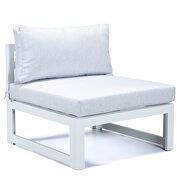Light gray finish cushions 6-piece patio sectional in white aluminum by Leisure Mod additional picture 4